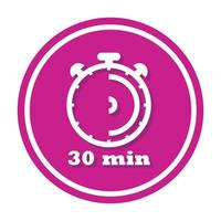 30 Minutes Timer Clock Vector Icon, 30 Munites Stopwatch Icon, Flat Clock Icon Button With Realistic Shadow, And Modern UI UX Website Navigator, Stopwatch Clock Symbol Vector Illustration