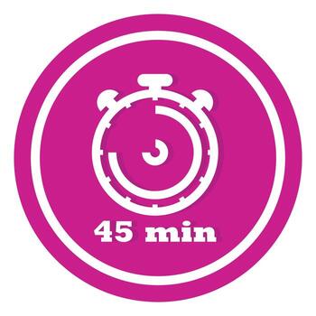 45 Minutes Timer Clock Vector Icon, 45 Munites Stopwatch Icon, Flat Clock Icon Button With Realistic Shadow, And Modern UI UX Website Navigator, Stopwatch Clock Symbol Vector Illustration