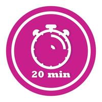 20 Minutes Timer Clock Vector Icon, 20 Munites Stopwatch Icon, Flat Clock Icon Button With Realistic Shadow, And Modern UI UX Website Navigator, Stopwatch Clock Symbol Vector Illustration