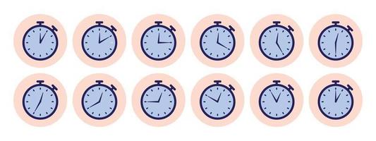 Temporizador reloj íconos conjunto desde 5 5 minutos a 60 60 minutos, cuenta regresiva Temporizador íconos vecotr para presentación y sitio web, cronometrador, cronógrafo conjunto íconos para mediciones y formación vector