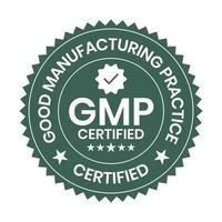 gmp certificado o bueno fabricación práctica certificado insignia, estampilla, icono, sello, etiqueta, etiqueta, emblema para cbd etiqueta petróleo y embalaje diseño vector ilustración