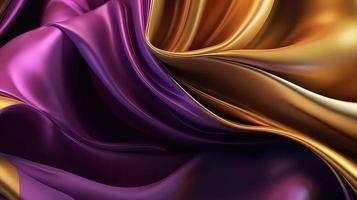 Abstract Background with 3D Wave Bright Gold and Purple Gradient Silk Fabric. photo