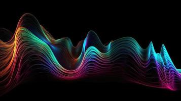 Abstract fluid 3d render holographic iridescent neon curved wave in motion dark background. photo