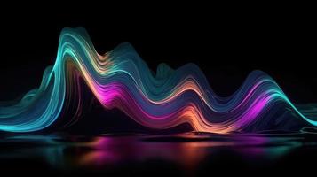Abstract fluid 3d render holographic iridescent neon curved wave in motion dark background. photo