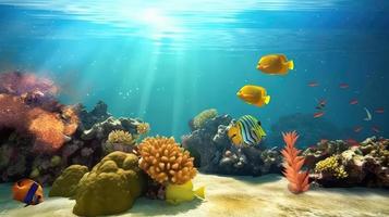 Animals of the underwater sea world. Ecosystem. Colorful tropical fish. photo
