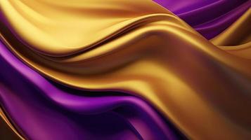 Abstract Background with 3D Wave Bright Gold and Purple Gradient Silk Fabric. photo