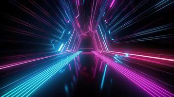 Abstract neon lights tunel background with pink and blue laser rays glowing lines 3d render. photo