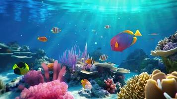 Animals of the underwater sea world. Ecosystem. Colorful tropical fish. photo