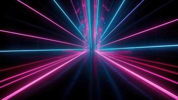 Abstract neon lights tunel background with pink and blue laser rays glowing lines 3d render. photo