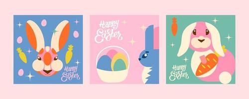 3 templates with bunnies for Easter. The minimalist design is made in a modern style and an interesting combination of pastel colors. These rabbits will make a great addition to your project vector