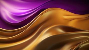 Abstract Background with 3D Wave Bright Gold and Purple Gradient Silk Fabric. photo