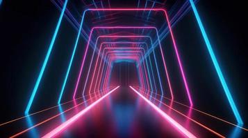 Abstract neon lights tunel background with pink and blue laser rays glowing lines 3d render. photo