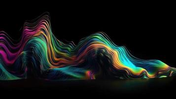 Abstract fluid 3d render holographic iridescent neon curved wave in motion dark background. photo