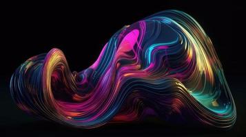 Abstract fluid 3d render holographic iridescent neon curved wave in motion dark background. photo