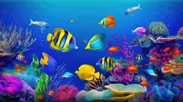 Animals of the underwater sea world. Ecosystem. Colorful tropical