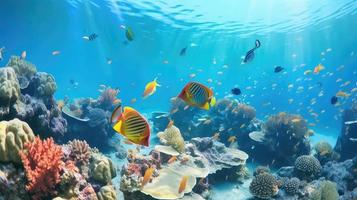 Animals of the underwater sea world. Ecosystem. Colorful tropical fish. photo