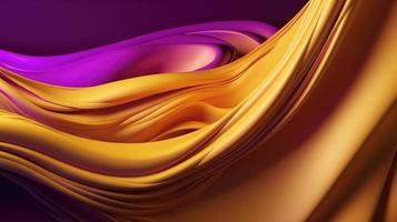 Abstract Background with 3D Wave Bright Gold and Purple Gradient Silk Fabric. photo