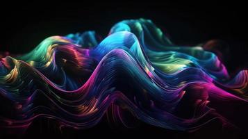 Abstract fluid 3d render holographic iridescent neon curved wave in motion dark background. photo