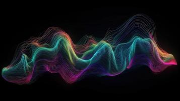 Abstract fluid 3d render holographic iridescent neon curved wave in motion dark background. photo