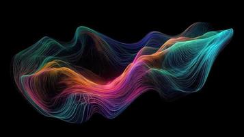 Abstract fluid 3d render holographic iridescent neon curved wave in motion dark background. photo