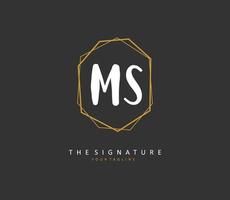 M S MS Initial letter handwriting and  signature logo. A concept handwriting initial logo with template element. vector