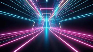 Abstract neon lights tunel background with pink and blue laser rays glowing lines 3d render. photo