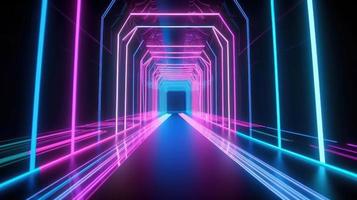 Abstract neon lights tunel background with pink and blue laser rays glowing lines 3d render. photo