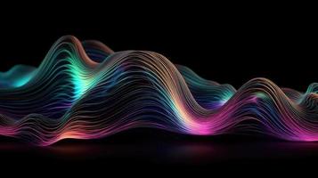 Abstract fluid 3d render holographic iridescent neon curved wave in motion dark background. photo