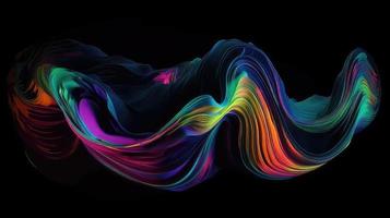 Abstract fluid 3d render holographic iridescent neon curved wave in motion dark background. photo