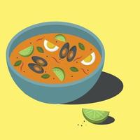 Tom yam with oysters. Illustration of Asian food vector