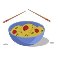 cuenco con ramen y palillos. vector