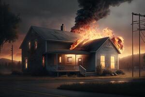 House or fire and Burning down, Home insurance concept. photo