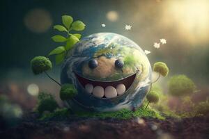 Joyful Earth character laughting background, Happy Earth day, World laughter day. photo