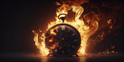 Time crunch, Burning clock working overtime to finish work,Shopping time clock for last minute offer. photo