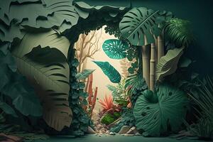 Realistic tropical jungles travelling concept. Created with technology photo