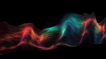 Abstract fluid 3d render holographic iridescent neon curved wave in motion dark background. photo