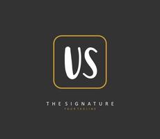 U S US Initial letter handwriting and  signature logo. A concept handwriting initial logo with template element. vector