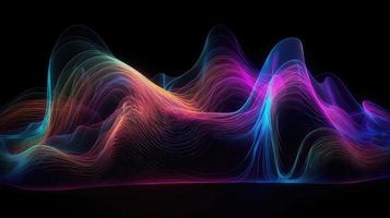 Abstract fluid 3d render holographic iridescent neon curved wave in motion dark background. photo