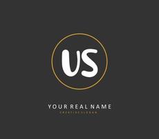 U S US Initial letter handwriting and  signature logo. A concept handwriting initial logo with template element. vector