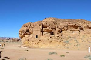 Beautiful daytime view of Al Hegra, Madain Saleh archaeological site in Al Ula, Saudi Arabia. photo