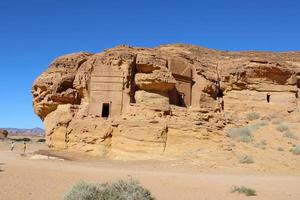 Beautiful daytime view of Al Hegra, Madain Saleh archaeological site in Al Ula, Saudi Arabia. photo