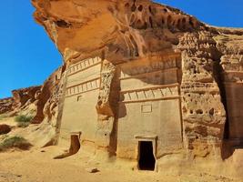 Beautiful daytime view of Al Hegra, Madain Saleh archaeological site in Al Ula, Saudi Arabia. photo