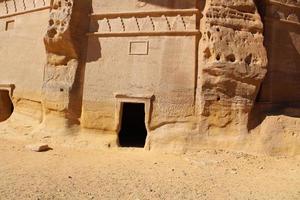 Beautiful daytime view of Al Hegra, Madain Saleh archaeological site in Al Ula, Saudi Arabia. photo