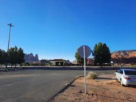 A beautiful daytime view of a winter park in Al Ula, Saudi Arabia. The park is surrounded by ancient hills. photo