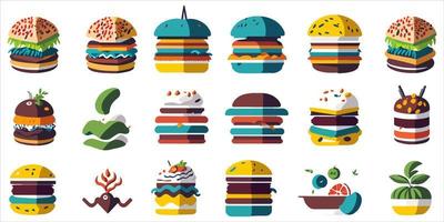 Flat Design Elements of Classic Cheeseburgers vector