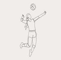minimalista vóleibol jugador línea arte, deporte atleta hembra jugador, contorno dibujo, sencillo bosquejo, vector
