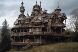 A wooden castle in the middle of the wilderness photo