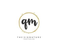 Q M QM Initial letter handwriting and  signature logo. A concept handwriting initial logo with template element. vector