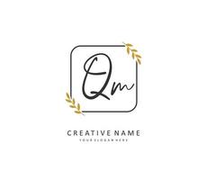 Q M QM Initial letter handwriting and  signature logo. A concept handwriting initial logo with template element. vector