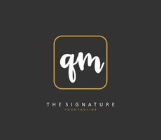 Q M QM Initial letter handwriting and  signature logo. A concept handwriting initial logo with template element. vector